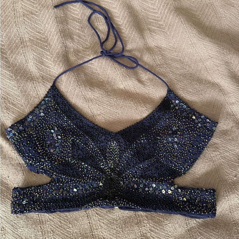 Forever 21 Navy Sequin Crop Top